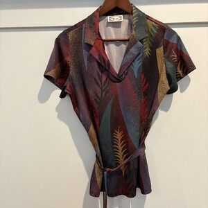 Vintage Frayne Blouse Womens Medium Multicolor Floral Glitter Print‎ Top